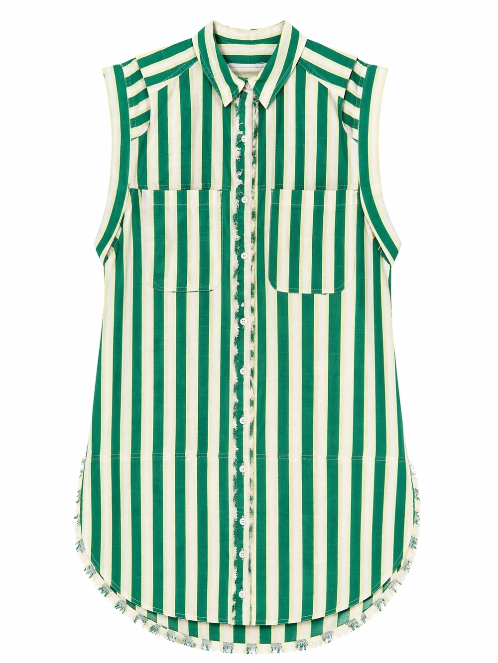 Free People Half Moon Tunic Dress Green Stripe Raw Hem Boho Large - Picture 2 of 9